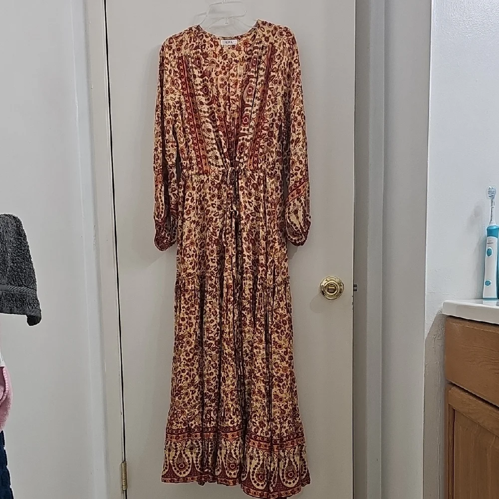 Aura Brown and Orange Ruffled Sundress - Picture 1 of 8
